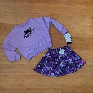 NWT Girls Size 4T Purple NIKE Outfit - Crewneck Sweatshirt Top & Skorts Set